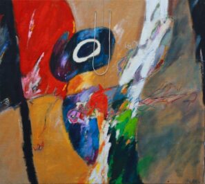 1998 "Scenografia" Olio, acrilico, corda su tela sacco 108 x 122