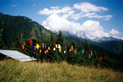1993 "Alta Quota" Interventi sulla natura - Zoppe di Cadore Installazione "Buchi Colorati" -Legni colorati, ferro, pigmenti - dimensioni varie
