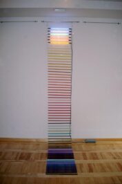 1997 "Galleria Gradska" Zagabria -Croazia "Colore come Effimero" Installazione - portalibri in legno, libri colorati, tubi al neon, video - dimensioni varie
