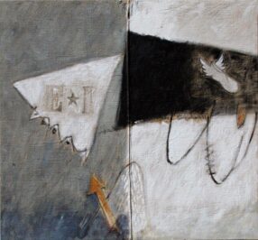 2007 "Viaggio Onirico E*I" Acrilico, e olio su tela sacco 115 x 113