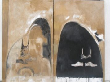 2010 "Monte Nero Monte Serva" Dittico Acrilico, Oio, silicio, su tela di juta 234 x 170